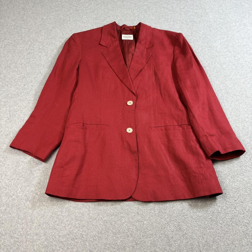 United Colors of Benetton Linen Blazer Women 44 Red Italy Button Heritage Career